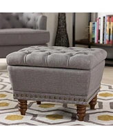 Baxton Studio Annabelle Modern and Contemporary Light Grey Fabric Upholstered Walnut Wood Finished Button-Tufted Storage Ottoman