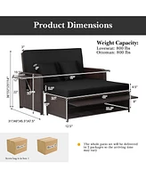 Gouun Patio Rattan Daybed with 4-Level Adjustable Backrest and Retractable Side Tray