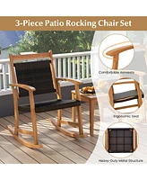 Gouun 3 Pieces Acacia Wood Patio Rocking Chair Set with Side Table