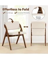 Gouun Set of 2 Folding Kitchen Dining Chairs with Rubber Wood Legs