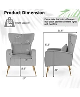 Gouun Velvet Upholstered Wingback Chair with Lumbar Pillow and Metal Legs