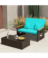 Gouun Outdoor Wicker Daybed with Folding Panels and Storage Ottoman