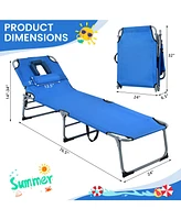 Gouun Folding Chaise Lounge Chair with Face Hole for Beach