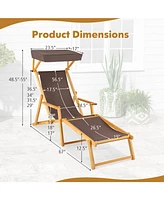 Gouun Birch Wood Chaise Lounge Chair Foldable Beach with Adjustable Canopy