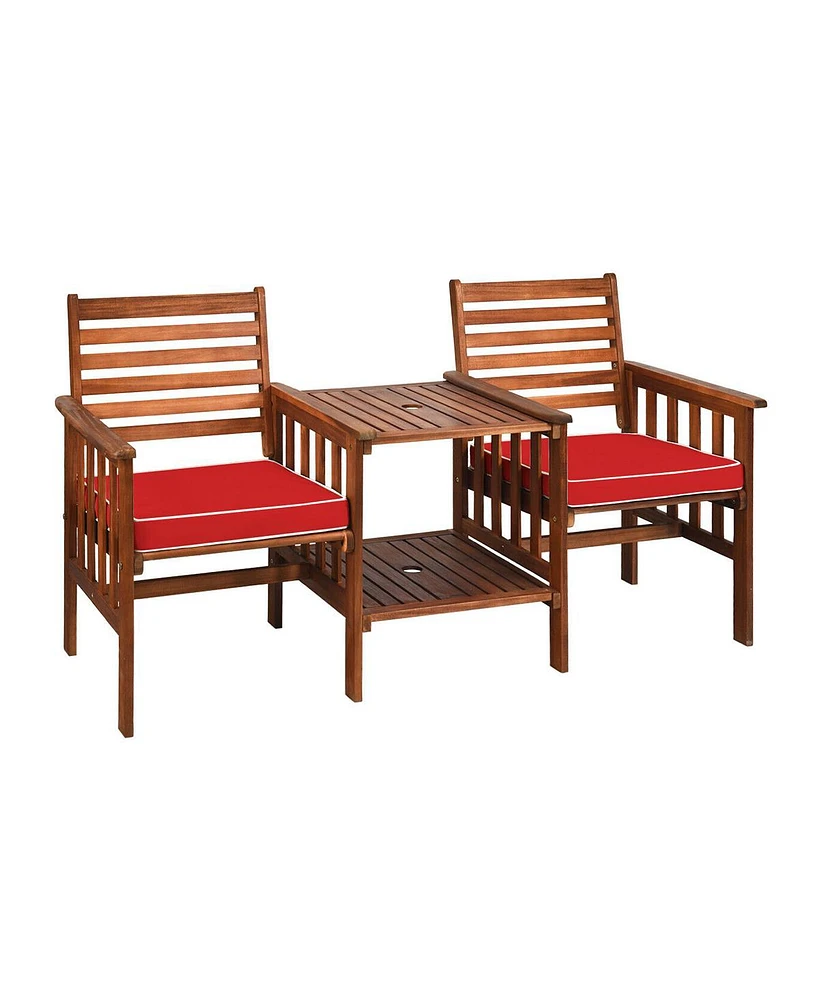 Gouun 3 pcs Outdoor Patio Table Chairs Set Acacia Wood Loveseat