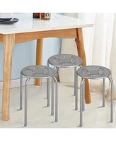 Gouun 6-Pack Stackable Multifunctional Daisy Design Backless Round Metal Stool Set