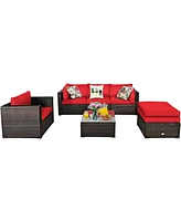 Gouun 6 Pcs Patio Rattan Furniture Set with Sectional Cushion