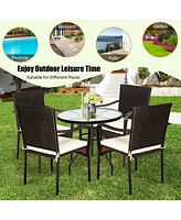 Gouun Set of 4 Patio Rattan Stackable Dining Chair with Cushioned Armrest for Garden