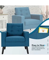 Gouun Mid-Century Upholstered Armchair Club Chair with Rubber Wood Legs