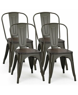 Gouun 4 Pieces Tolix Style Metal Dining Side Chair Stackable Wood Seat