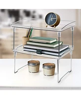 Sorbus 2 Tier Foldable Storage Shelf Organizer Stand Racks for Undersink, Kitchen Cabinets, Pantry, Countertops, Clear Plastic/Metal