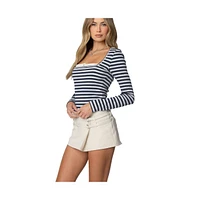 Edikted Women's Buttoned Up Layered Striped Top