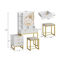 gaomon Makeup Vanity Desk with Mirror and Lights, Vanity Table with 5 Drawers