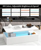 Gymax Led Coffee Table 2-Tier High Glossy with Adjustable Light & Remote Control White