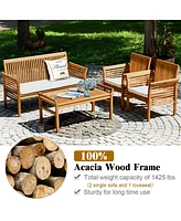Gouun 4 Pieces Outdoor Acacia Wood Sofa Furniture Set