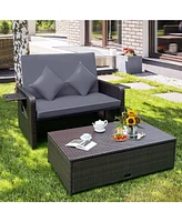 Gouun Patio Rattan Daybed with 4-Level Adjustable Backrest and Retractable Side Tray