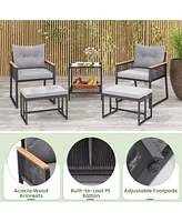 Gouun 5-Piece Outdoor Rattan Conversation Set with Cushions, Ottomans, and 2-Tier Side Table