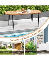 Gouun 79-Inch Oval Acacia Wood Patio Dining Table with Umbrella Hole for 8 People