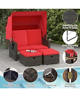 Gouun Outdoor Patio Rattan Daybed with Retractable Canopy and Adjustable Backrests