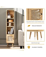 Gouun 4 Tiers Rattan Storage Cabinet with Slim Design