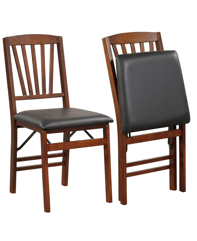 Gouun Set of 2 Folding Chairs with Padded Seat and Rubber Wood Frame