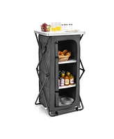 Gouun Folding Camping Storage Cabinet with 3 Shelves and Carry Bag-l