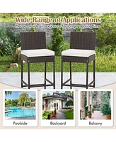 Gouun 4 Pieces Patio Wicker Barstools with Seat Cushion and Footrest-Set of 4