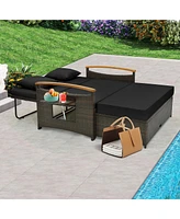 Gouun Outdoor Wicker Daybed with Folding Panels and Storage Ottoman