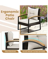 Gouun 3 Piece Patio Conversation Set with Solid Acacia Wood Armrests and Tabletop