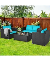 Gouun 4Pcs Patio Rattan Cushioned Furniture Set