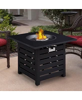 Mondawe 25"H x 32"W Square Propane Fire Pit Table 50,000 Btu with Included Waterproof Cover, Black Top