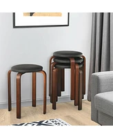 Gouun Set of 4 Bentwood Round Stool Stackable Dining Chairs with Padded Seat