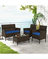 Gouun 4 Piece Patio Rattan Conversation Set with Cozy Seat Cushions