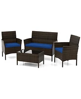 Gouun 4 Piece Patio Rattan Conversation Set with Cozy Seat Cushions