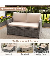 Gouun Outdoor Rattan Daybed Wicker Loveseat and 31 Gallon Storage Ottoman