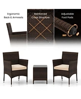 Gouun 3 Pieces Outdoor Conversation Set with Cushioned Seat and Glass Tabletop