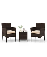 Gouun 3 Pieces Outdoor Conversation Set with Cushioned Seat and Glass Tabletop