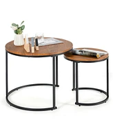 Gouun Set of 2 Modern Round Stacking Nesting Tables for Living Room