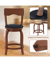 Gouun Swivel Bar Stools Set of 2 with Rubber Wood Frame and Upholstered Seat-24 Inch