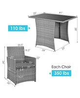 Gouun 3 Pieces Patio Rattan Furniture Set with Cushioned Armrest Sofa