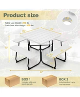 Gouun Outdoor Picnic Table with 4 Benches and Umbrella Hole