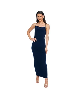 Bebe Women's Jersey Cowl with Tie Shoulder Maxi Dress, Navy, XSmall