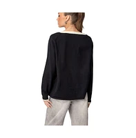 Edikted Women's Contrast V Neck Knit Sweater