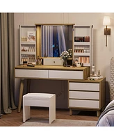 gaomon Makeup Vanity Dressing Table with Open Shelves & Large Mirror & 6 Storage Drawers