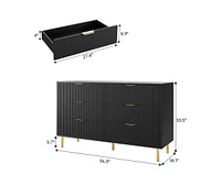 gaomon Modern 6 Drawer Dresser for Bedroom with Gold Handle and Large Drawer, Wood Double Chest of Drawers and Storage Organizer for Living Room