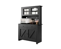 gaomon Kitchen Pantry Cabinet with Microwave Stand, Freestanding Hutch with Drawers, Doors & Adjustable Shelves, Buffet Cabinet with Storage