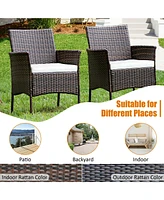 Gymax Patio 4PCS Rattan Arm Dining Chair Cushioned Sofa Furniture Brown