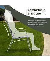 Gymax 4PCS Patio Stacking Dining Chairs w/ Curved Armrests & Breathable Seat Fabric
