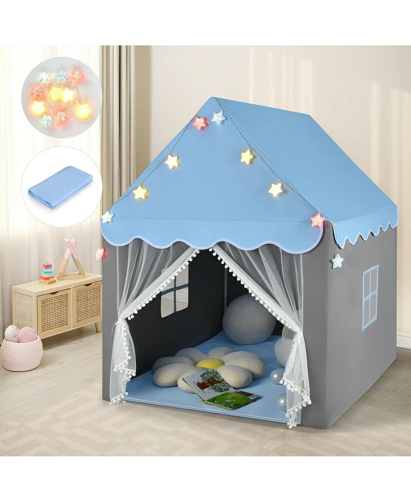 Gymax Kids Playhouse Tent Large Castle Fairy Gift w/Star Lights Mat