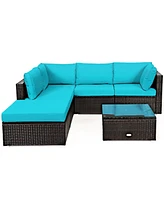 Gouun 6 Pieces Outdoor Patio Rattan Furniture Set Sofa Ottoman